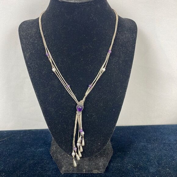 Silver 925 Liquid Beads With Dangling Necklace - Picture 1 of 3